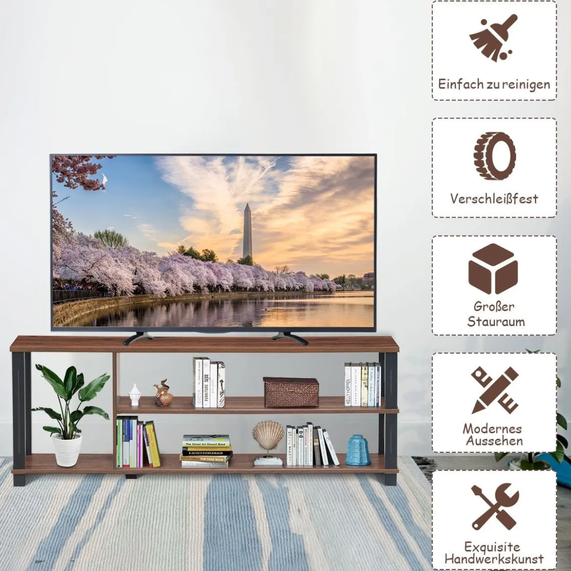 TV-Ständer Fernseher Fernsehtisch mit Regale Sideboard Wohnzimmerschrank Braun