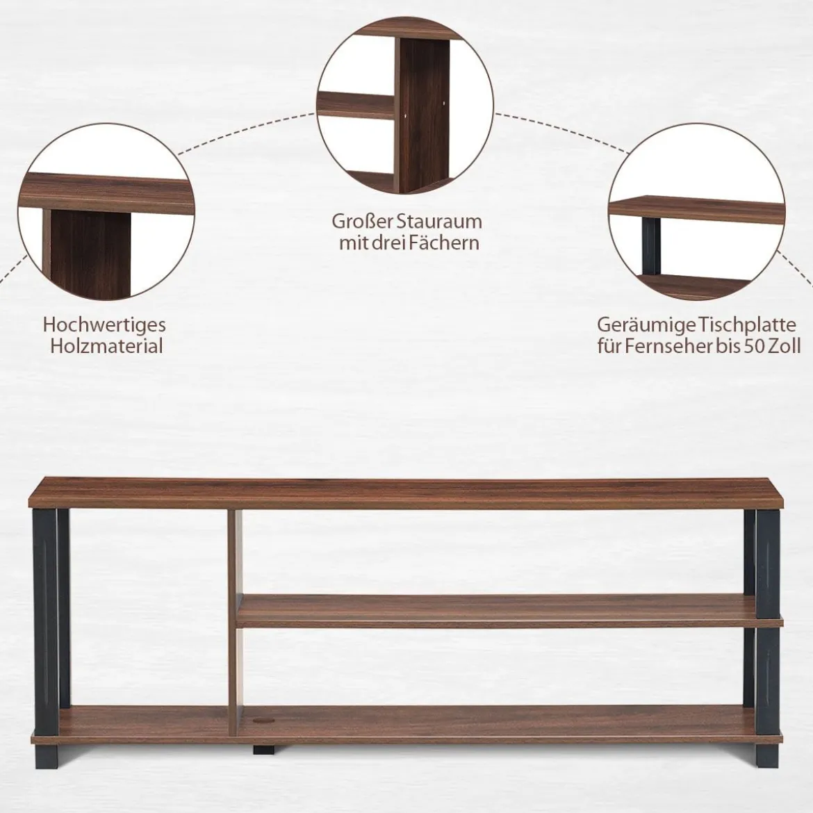 TV-Ständer Fernseher Fernsehtisch mit Regale Sideboard Wohnzimmerschrank Braun