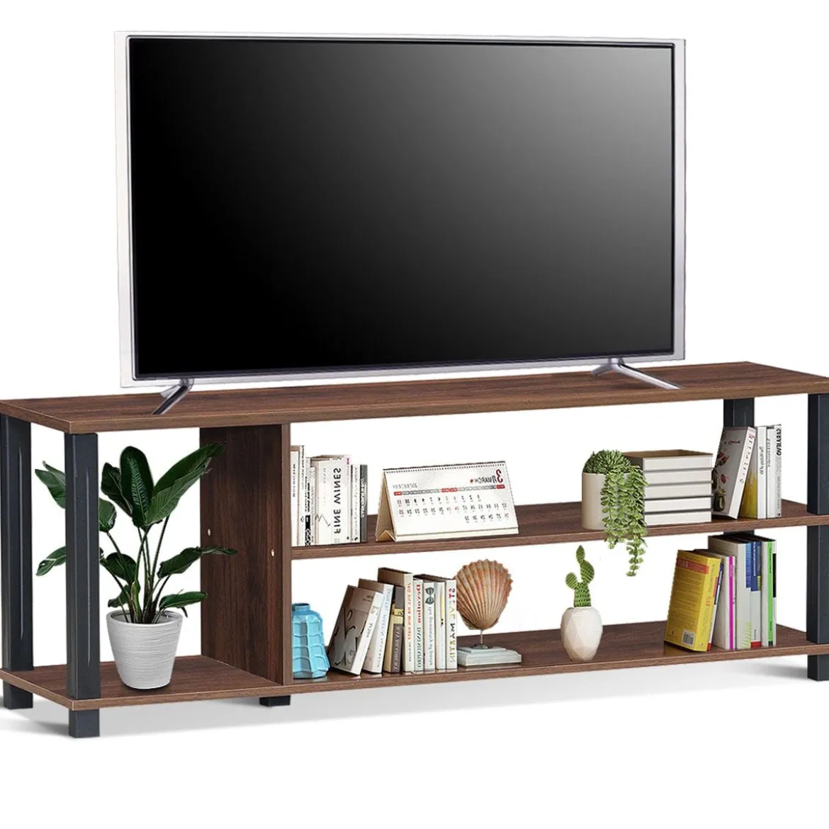 TV-Ständer Fernseher Fernsehtisch mit Regale Sideboard Wohnzimmerschrank Braun