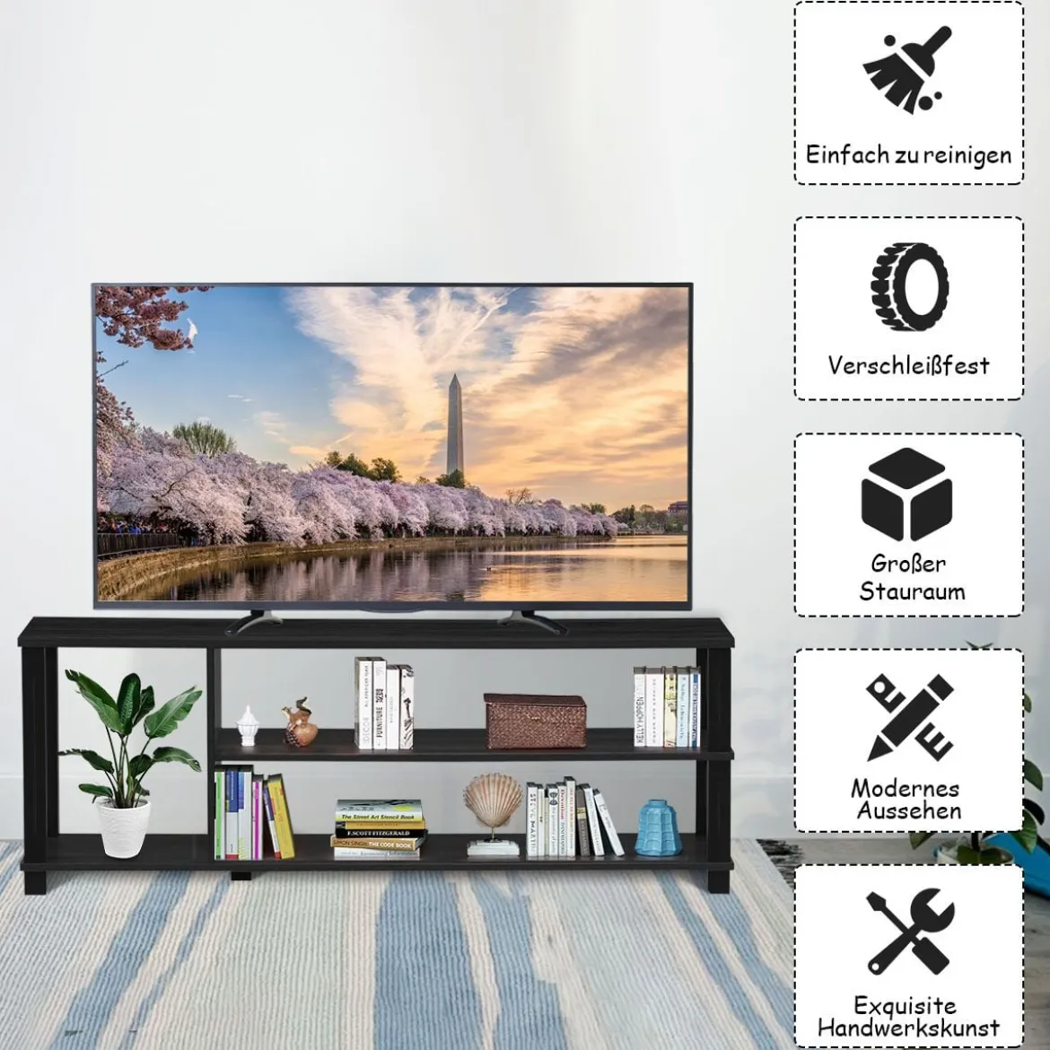 TV-Ständer Fernseher Fernsehtisch mit Regale Sideboard Wohnzimmerschrank Schwarz