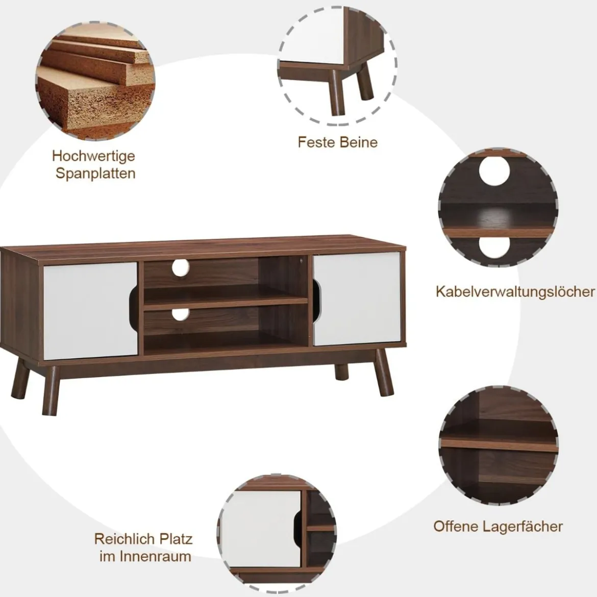 TV-Ständer Fernsehschrank Holz für TVs bis zu 50" Fernsehtisch mit offenem Regal Weiß