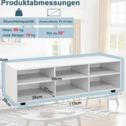 TV-Ständer für Fernseher bis 55 Zoll TV-Schrank mit 6 Ablagefächern Weiß