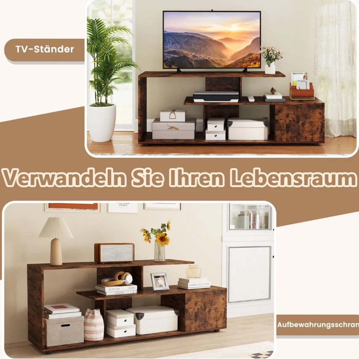 TV-Ständer für Fernseher bis zu 55 Zoll mit Ablageflächen & Schrank TV Schrank Lowboard