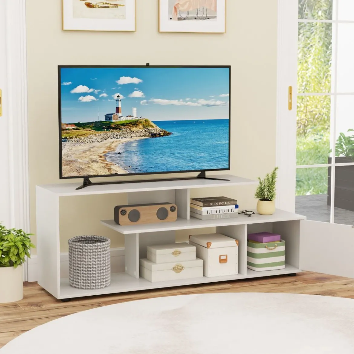 TV-Ständer für Fernseher bis zu 55 Zoll mit Ablageflächen & Schrank TV Schrank Lowboard