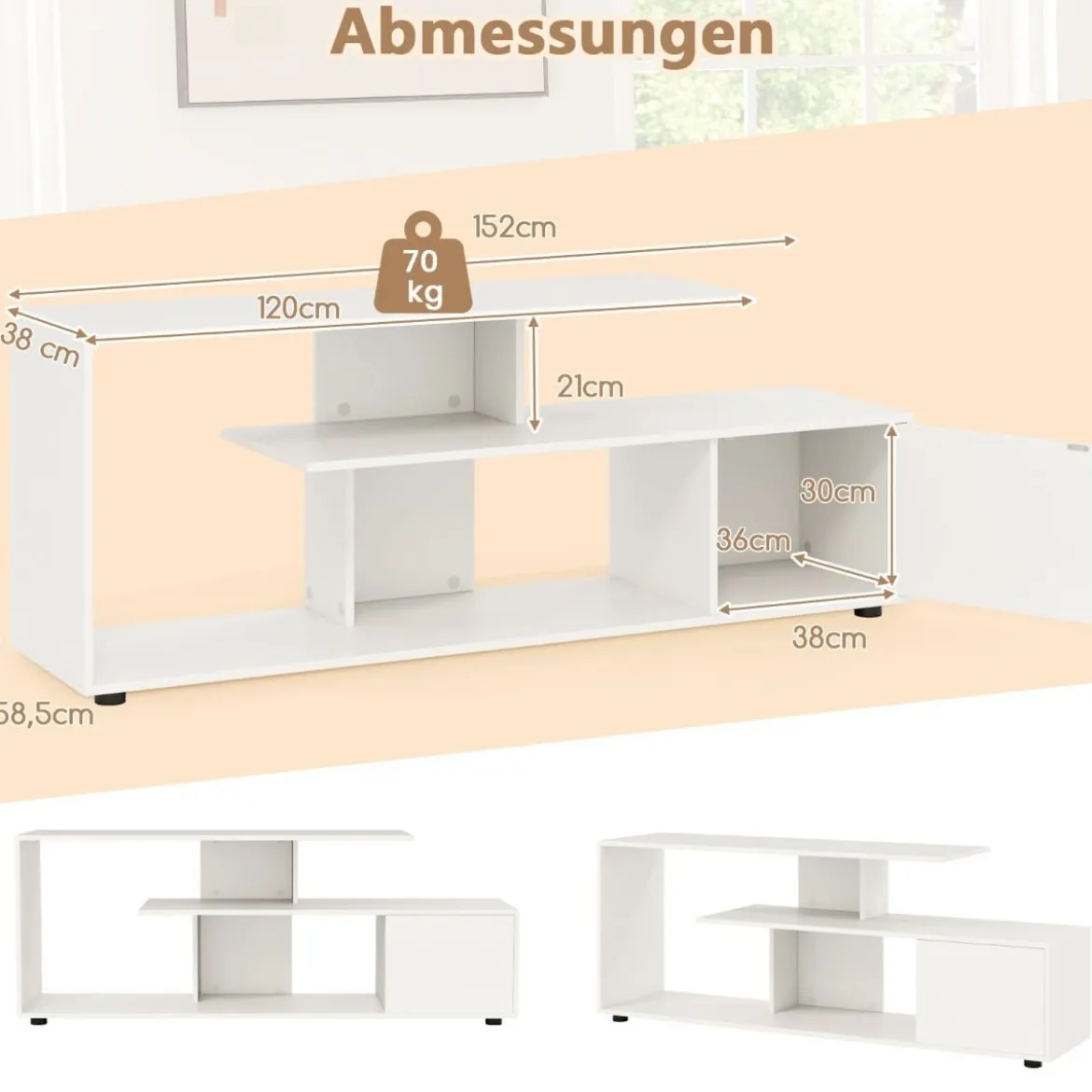 TV-Ständer für Fernseher bis zu 55 Zoll mit Ablageflächen & Schrank TV Schrank Lowboard