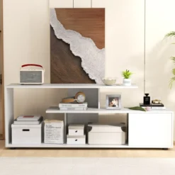 TV-Ständer für Fernseher bis zu 55 Zoll mit Ablageflächen & Schrank TV Schrank Lowboard