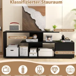 TV-Ständer für Fernseher bis zu 55 Zoll mit Ablageflächen & Schrank TV Schrank Lowboard