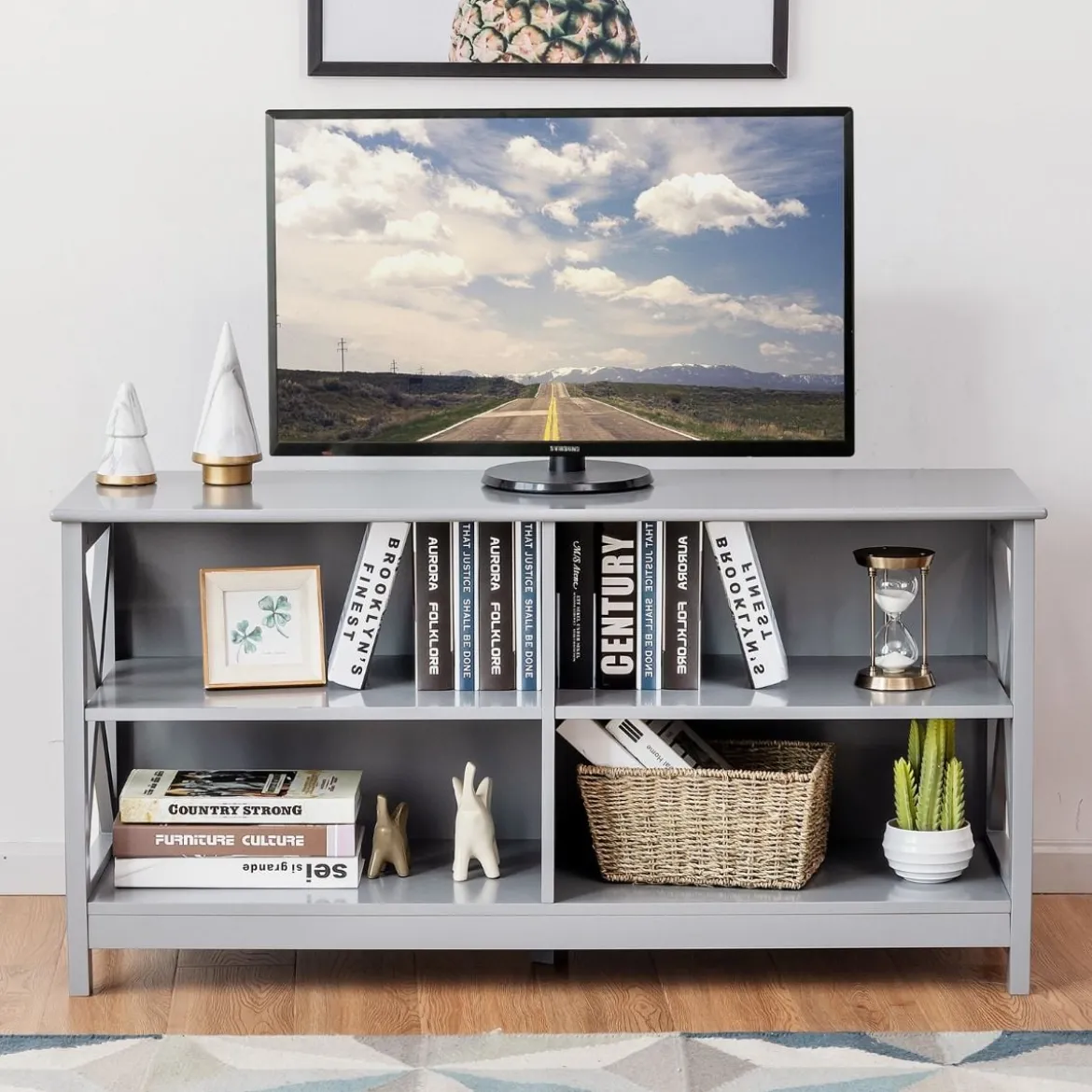 TV-Ständer für TVs 3-stufige Industrielle Kommode für Wohnzimmer 120 x 41 x 60 cm Grau