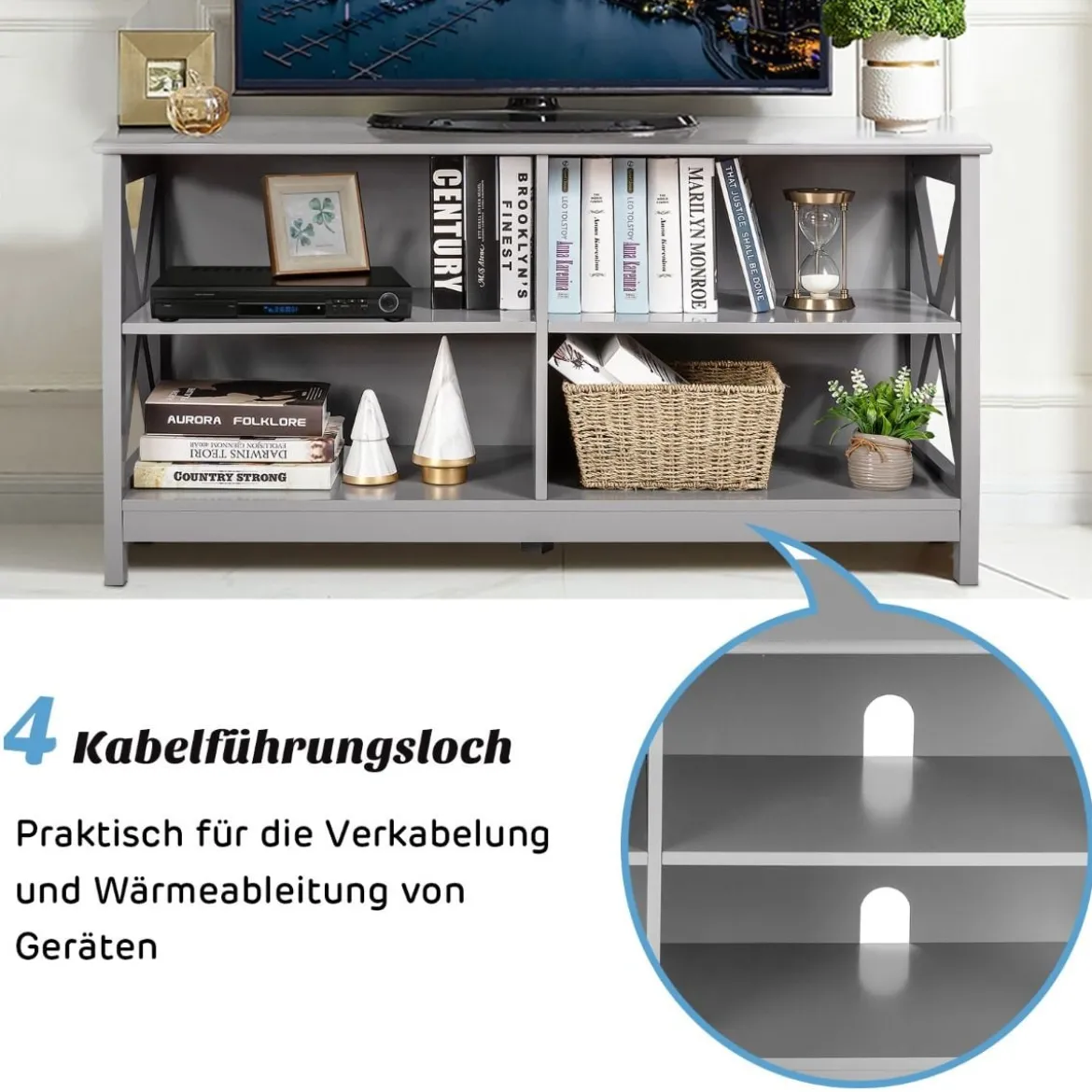 TV-Ständer für TVs 3-stufige Industrielle Kommode für Wohnzimmer 120 x 41 x 60 cm Grau