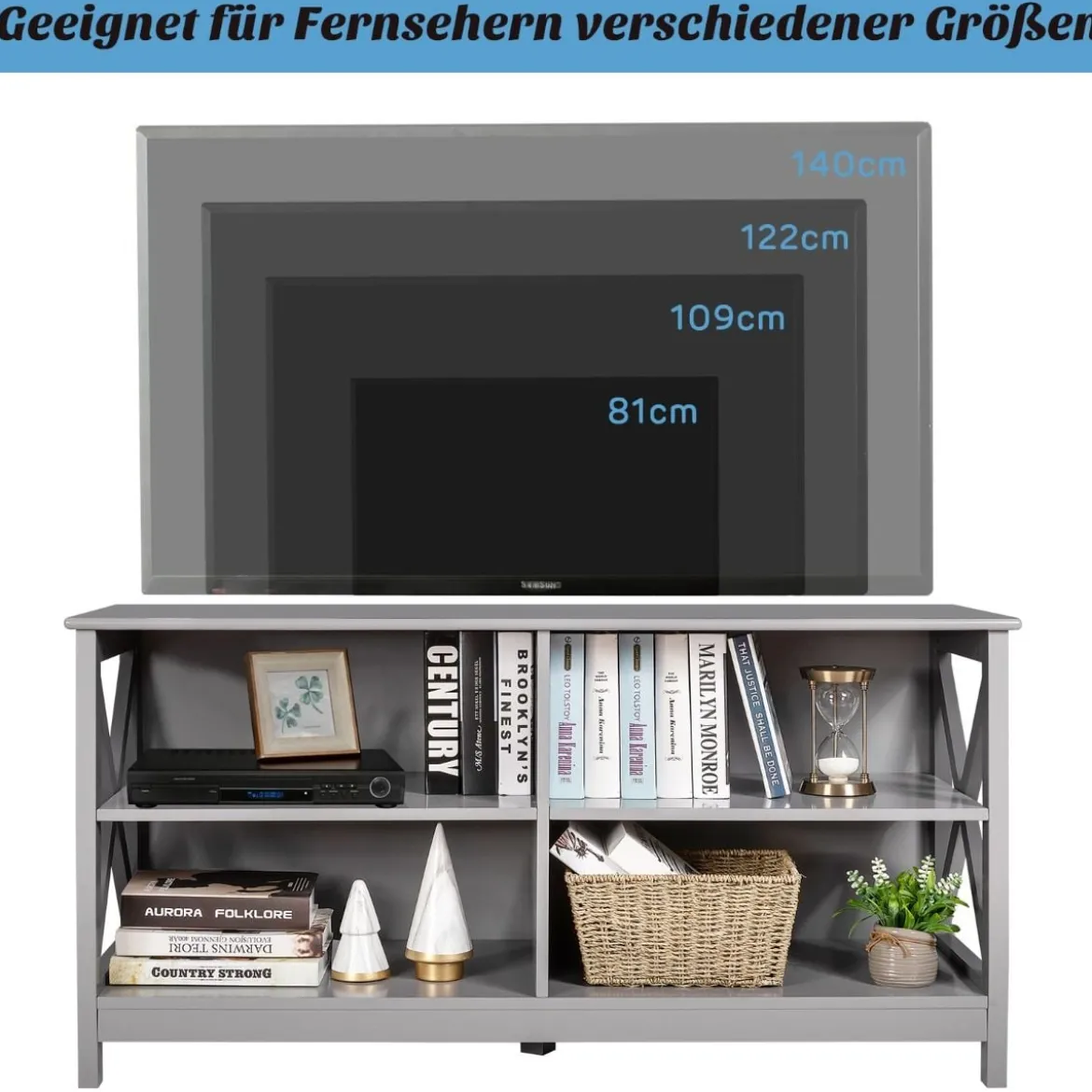 TV-Ständer für TVs 3-stufige Industrielle Kommode für Wohnzimmer 120 x 41 x 60 cm Grau