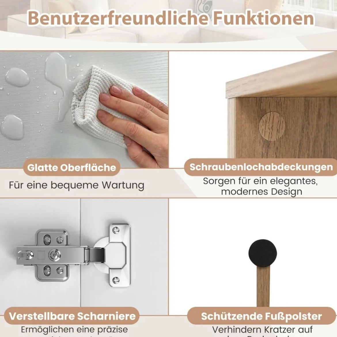 TV-Ständer für 80 Zoll Fernseher mit Ablagefächern & Schränken & Metallbeinen TV-Schrank Weiß