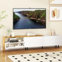 TV-Ständer für 80 Zoll Fernseher mit Ablagefächern & Schränken & Metallbeinen TV-Schrank Weiß