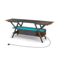 TV-Ständer für 65-Zoll-Fernseher 3-stufiges Entertainment-Center mit LED-Leuchten Schwarz/Rustikal Braun