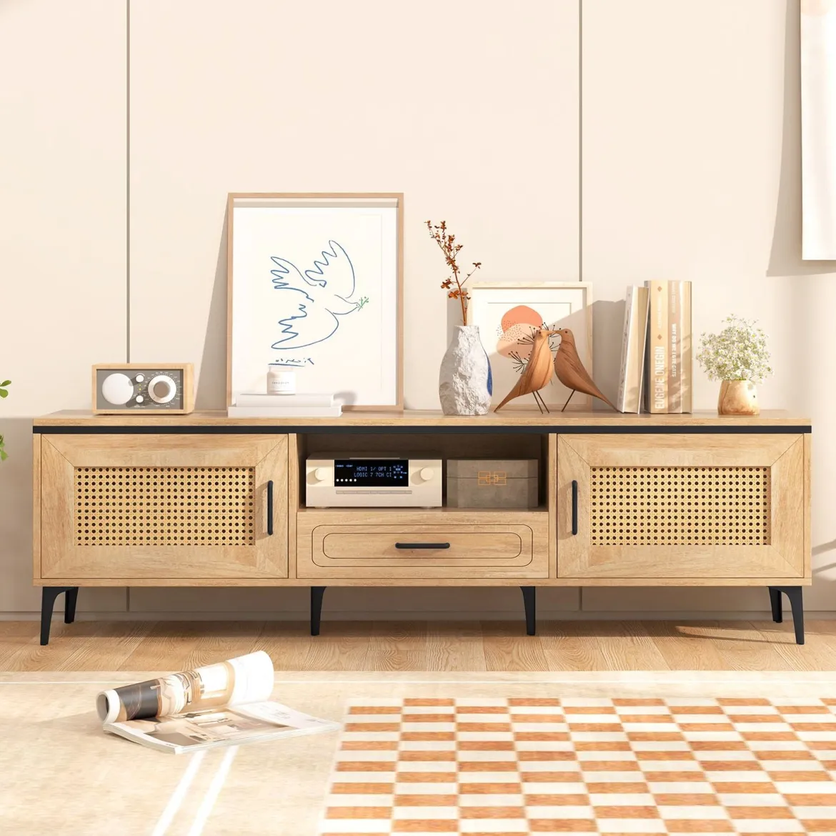 TV-Ständer für 65 Zoll Fernsehgeräte TV-Schrankmit 2 Türen & Schublade Lowboard Fernsehschrank