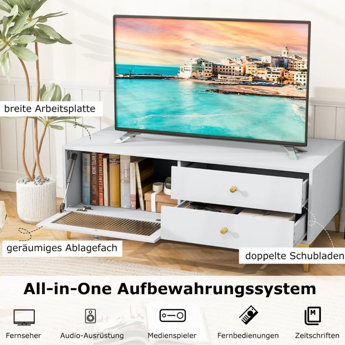 TV-Ständer für 55 Zoll Fernseh mit Schubladen Konsolenschrank Fernsehschrank TV Konsole
