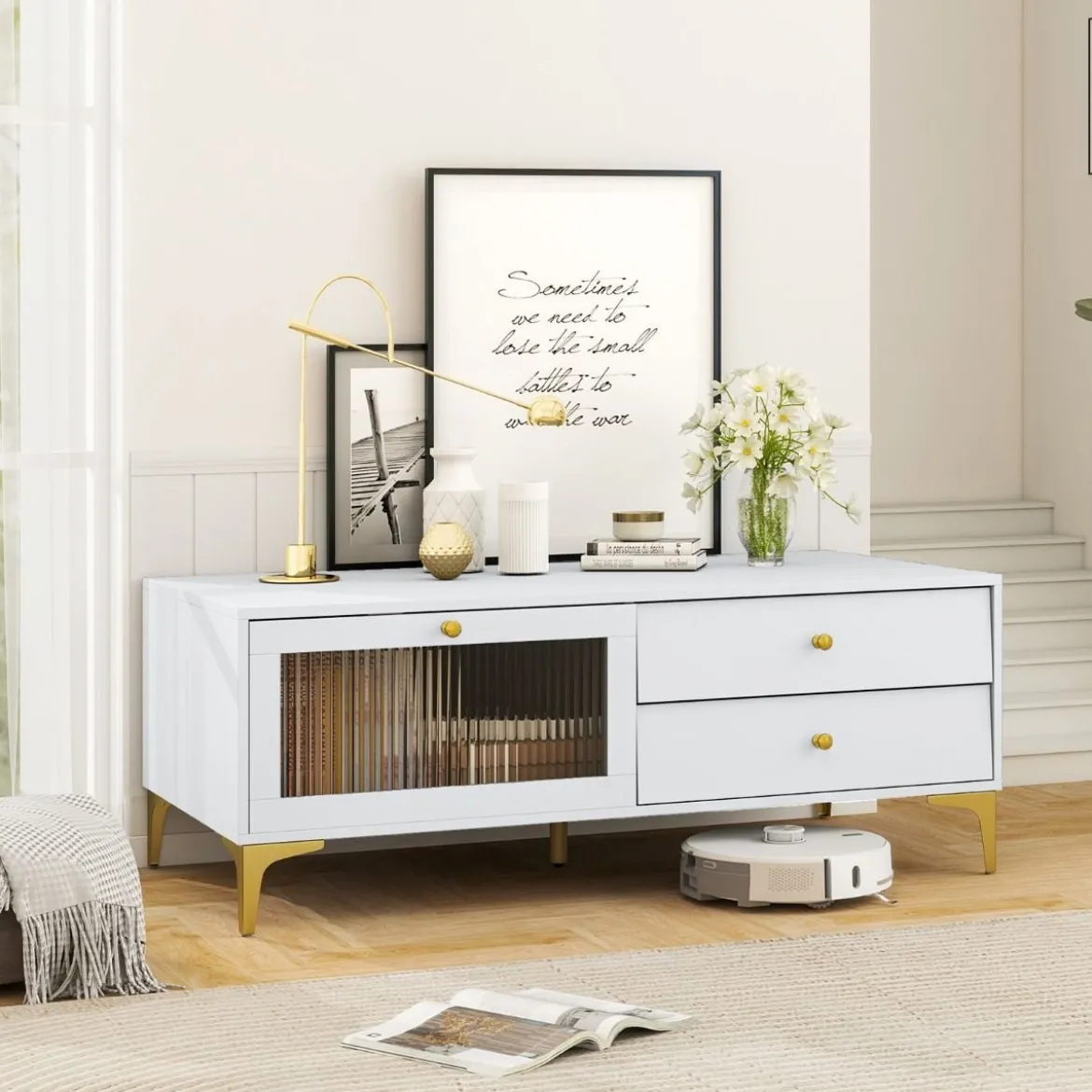 TV-Ständer für 55 Zoll Fernseh mit Schubladen Konsolenschrank Fernsehschrank TV Konsole