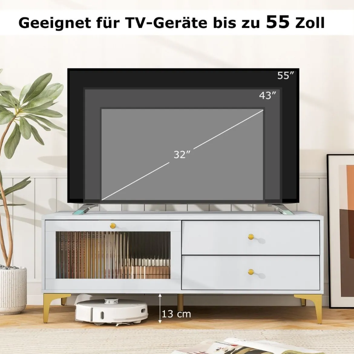 TV-Ständer für 55 Zoll Fernseh mit Schubladen Konsolenschrank Fernsehschrank TV Konsole