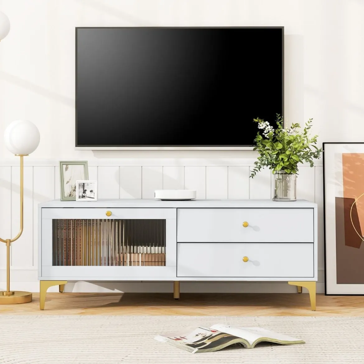 TV-Ständer für 55 Zoll Fernseh mit Schubladen Konsolenschrank Fernsehschrank TV Konsole