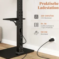 TV Ständer für 32-70 Zoll Flach & Curved Fernseher bis zu 45 KG TV-Standfüße 108-132 cmhöhenverstellbar mit 2 Steckdosen &USB-/ Type C