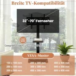 TV Ständer für 32-70 Zoll Flach & Curved Fernseher bis zu 45 KG TV-Standfüße 108-132 cmhöhenverstellbar mit 2 Steckdosen &USB-/ Type C