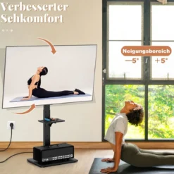 TV Ständer für 32-70 Zoll Flach & Curved Fernseher bis zu 45 KG TV-Standfüße 108-132 cmhöhenverstellbar mit 2 Steckdosen &USB-/ Type C
