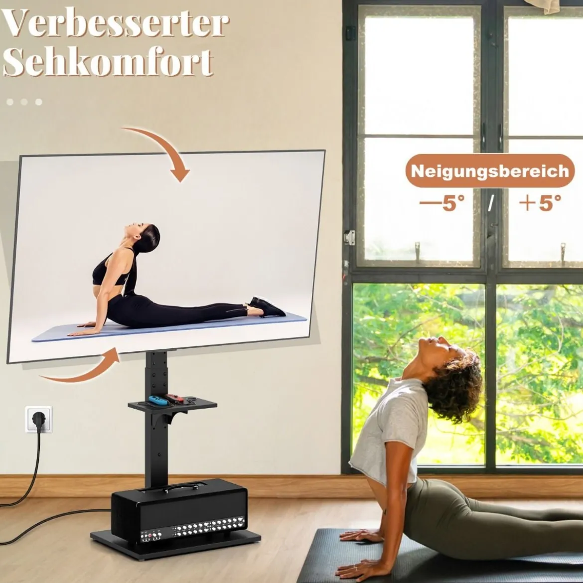 TV Ständer für 32-70 Zoll Flach & Curved Fernseher bis zu 45 KG TV-Standfüße 108-132 cmhöhenverstellbar mit 2 Steckdosen &USB-/ Type C