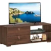 TV-Ständer Industrielles TV-Regal mit 2 Schubladen für Fernseher bis zu 55 Zoll Nussbaum