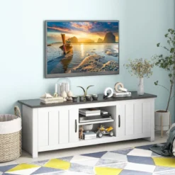 TV-Ständer mit 2 Türen & 2 Schränken & Offenen Regalen Fernsehtisch für Fernseher bis 65