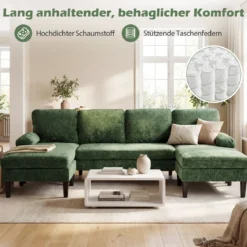 U-förmige Couch für 5-6 Sitzer Clound Ecksofa mit Bezug aus Cordstoff Modernes Schlafsofa Grün
