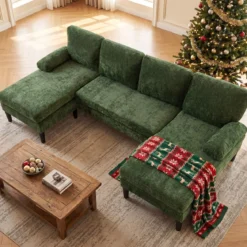 U-förmige Couch für 5-6 Sitzer Clound Ecksofa mit Bezug aus Cordstoff Modernes Schlafsofa Grün
