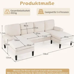 U-förmige Couch für 5-6 Sitzer Clound Ecksofa mit Bezug aus Cordstoff Modernes Schlafsofa Beige