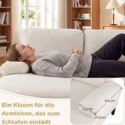 U-förmige Couch für 5-6 Sitzer Clound Ecksofa mit Bezug aus Cordstoff Modernes Schlafsofa Beige