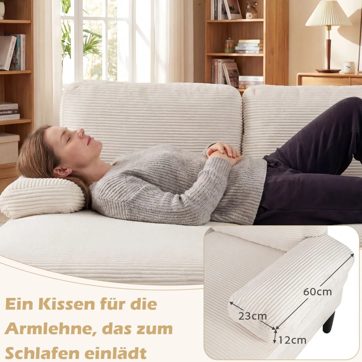 U-förmige Couch für 5-6 Sitzer Clound Ecksofa mit Bezug aus Cordstoff Modernes Schlafsofa Beige