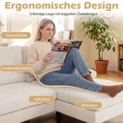 U-förmige Couch für 5-6 Sitzer Clound Ecksofa mit Bezug aus Cordstoff Modernes Schlafsofa Beige