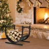 U-förmiges Metall-Kaminholzregal Holzstapelhalter mit stabilem Sockel43 x 37 x 39,5 cm Schwarz