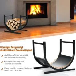 U-förmiges Metall-Kaminholzregal Holzstapelhalter mit stabilem Sockel43 x 37 x 39,5 cm Schwarz