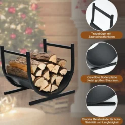U-förmiges Metall-Kaminholzregal Holzstapelhalter mit stabilem Sockel43 x 37 x 39,5 cm Schwarz