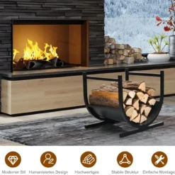U-förmiges Metall-Kaminholzregal Holzstapelhalter mit stabilem Sockel43 x 37 x 39,5 cm Schwarz