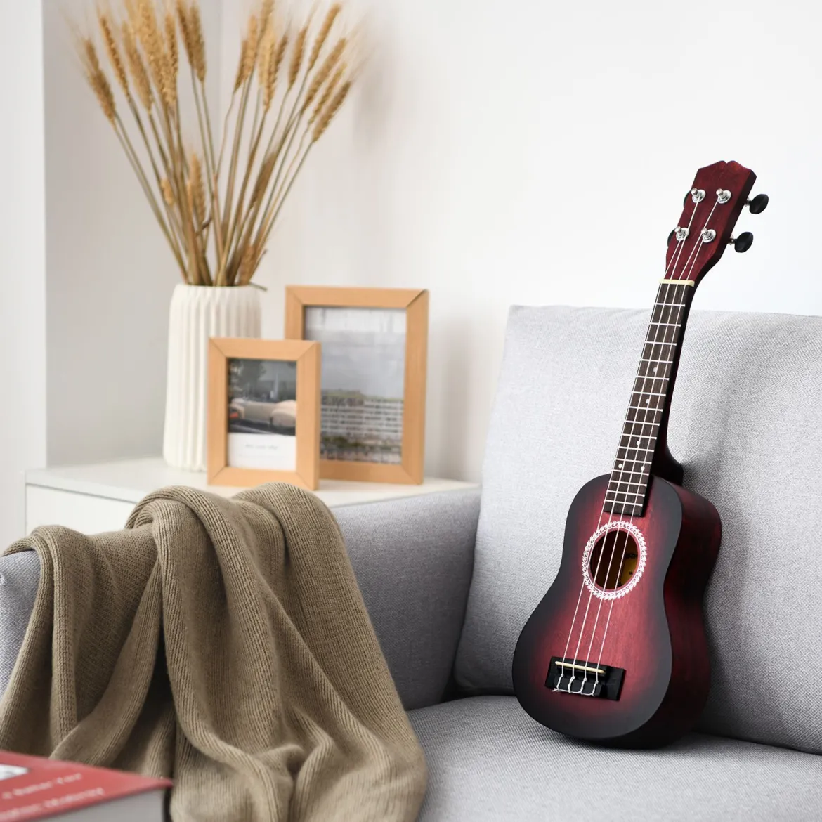 Ukulelen-Set Professionelles Ukulelen-Set aus Holz mit Tragetasche 17,5 x 6 x 53 cm Rot