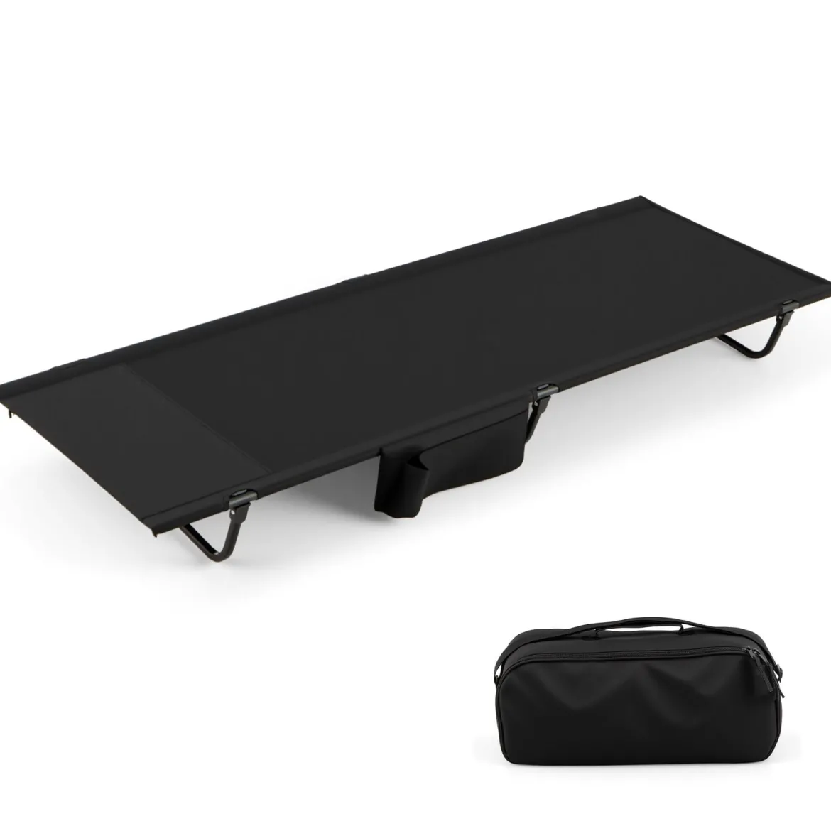 Ultraleichtes Feldbett Campingbett mit Seitentasche Tragbares Klappbett 150 kg Tragkraft Schwarz