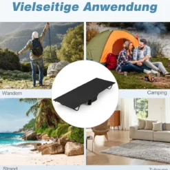 Ultraleichtes Feldbett Campingbett mit Seitentasche Tragbares Klappbett 150 kg Tragkraft Schwarz