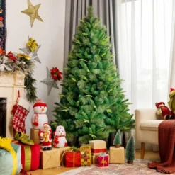 Unbeleuchteter 180 cm hoher künstlicher Weihnachtsbaum Tannenbaum mit Metallständer Grün