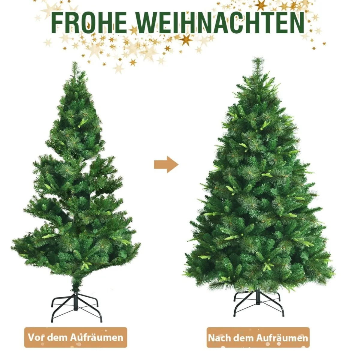 Unbeleuchteter 180 cm hoher künstlicher Weihnachtsbaum Tannenbaum mit Metallständer Grün