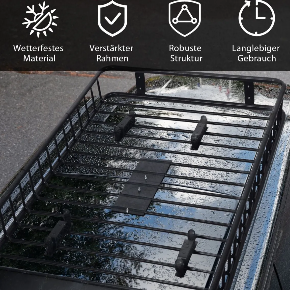 Universal-Dachgepäckträger mit 68 kg belastbar erweiterbar Dachgepäckträger Dachkorb 162x99x15cm Schwarz