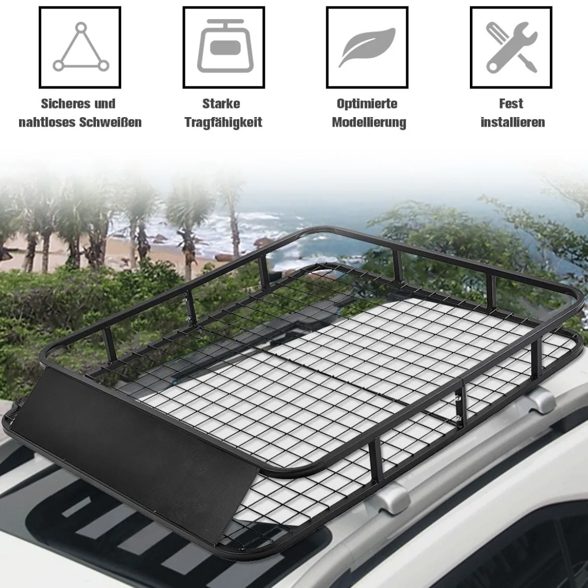 Universaler Dachgepäckträger Auto-Gepäckträger Dachkorb aus Stahl 122,5 x 102 x 15 cm Schwarz