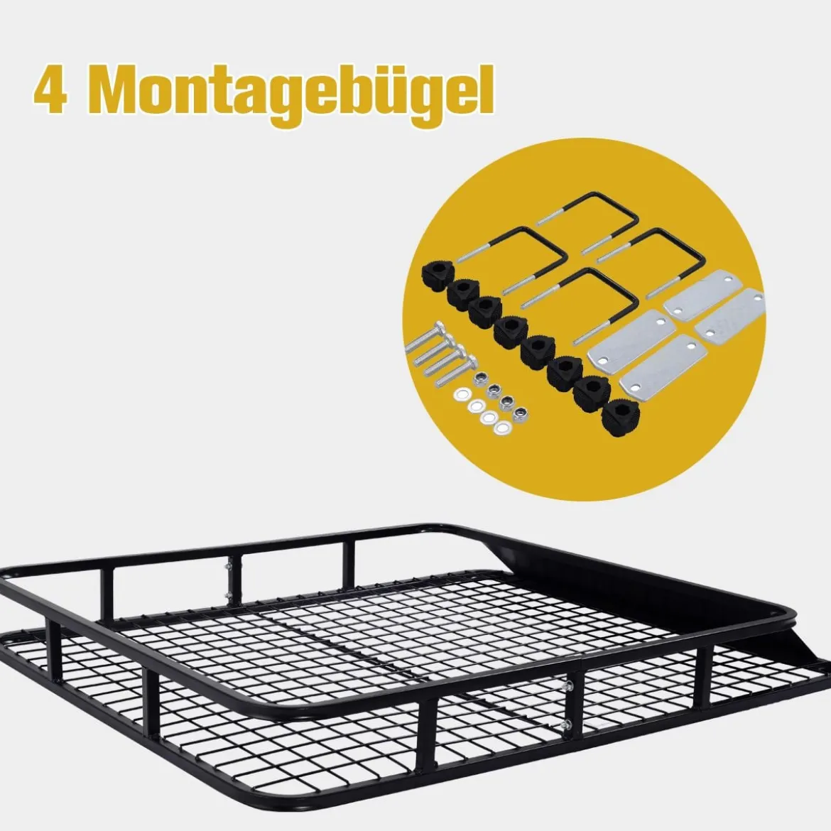 Universaler Dachgepäckträger Auto-Gepäckträger Dachkorb aus Stahl 122,5 x 102 x 15 cm Schwarz