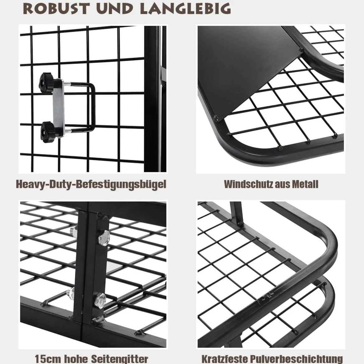 Universaler Dachgepäckträger Auto-Gepäckträger Dachkorb aus Stahl 122,5 x 102 x 15 cm Schwarz