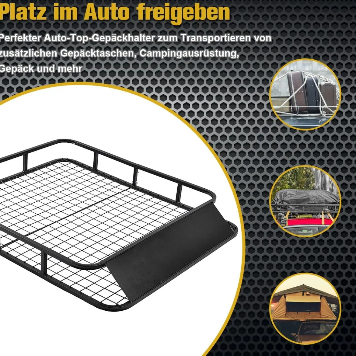 Universaler Dachgepäckträger Auto-Gepäckträger Dachkorb aus Stahl 122,5 x 102 x 15 cm Schwarz