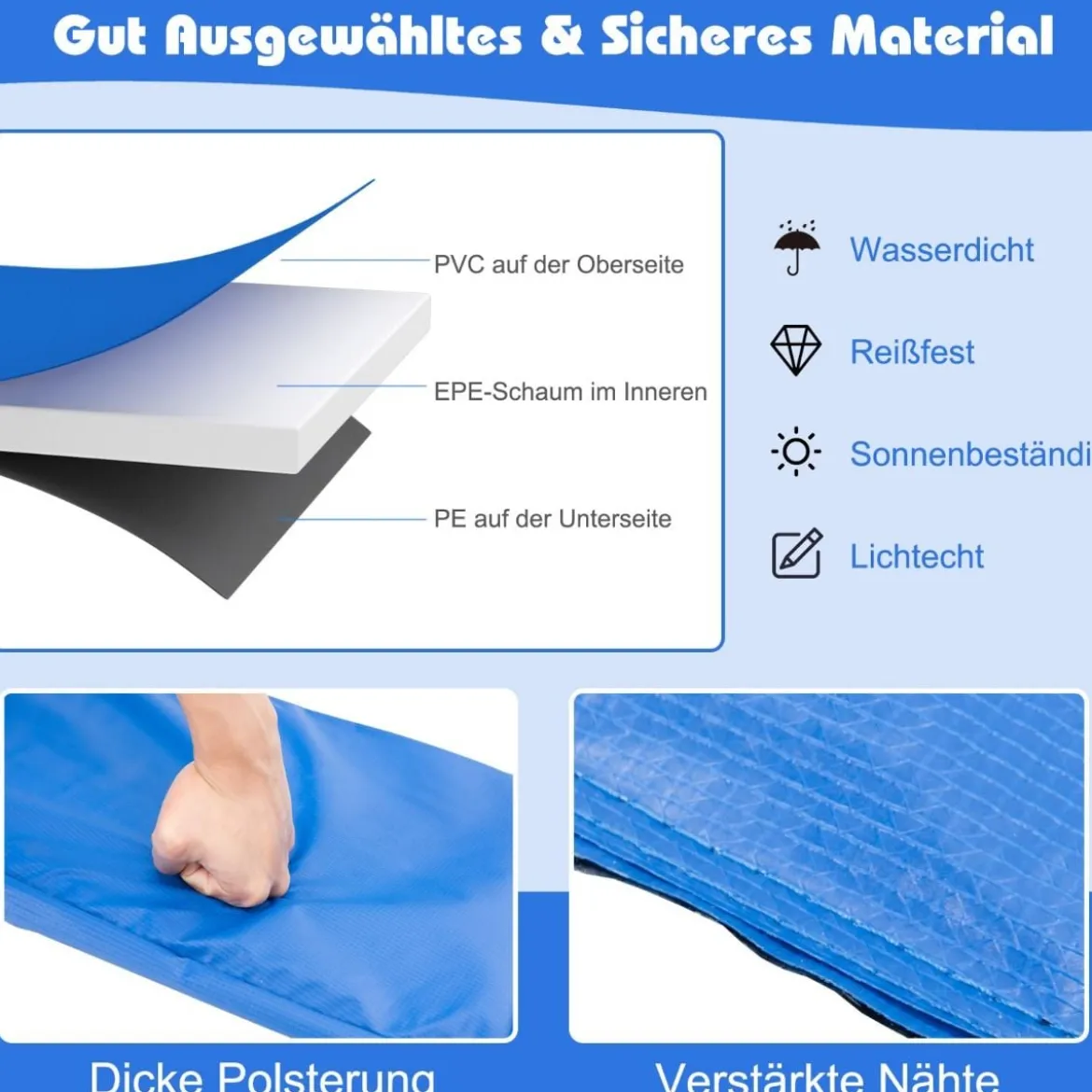 Universale Trampolin Federabdeckung 304 cm Trampolin Ersatzabdeckung Blau