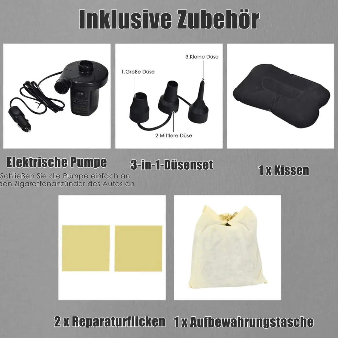 Universelle Aufblasbare Luftmatratze mit Elektrischer Pumpe 142x91x48cm Schwarz